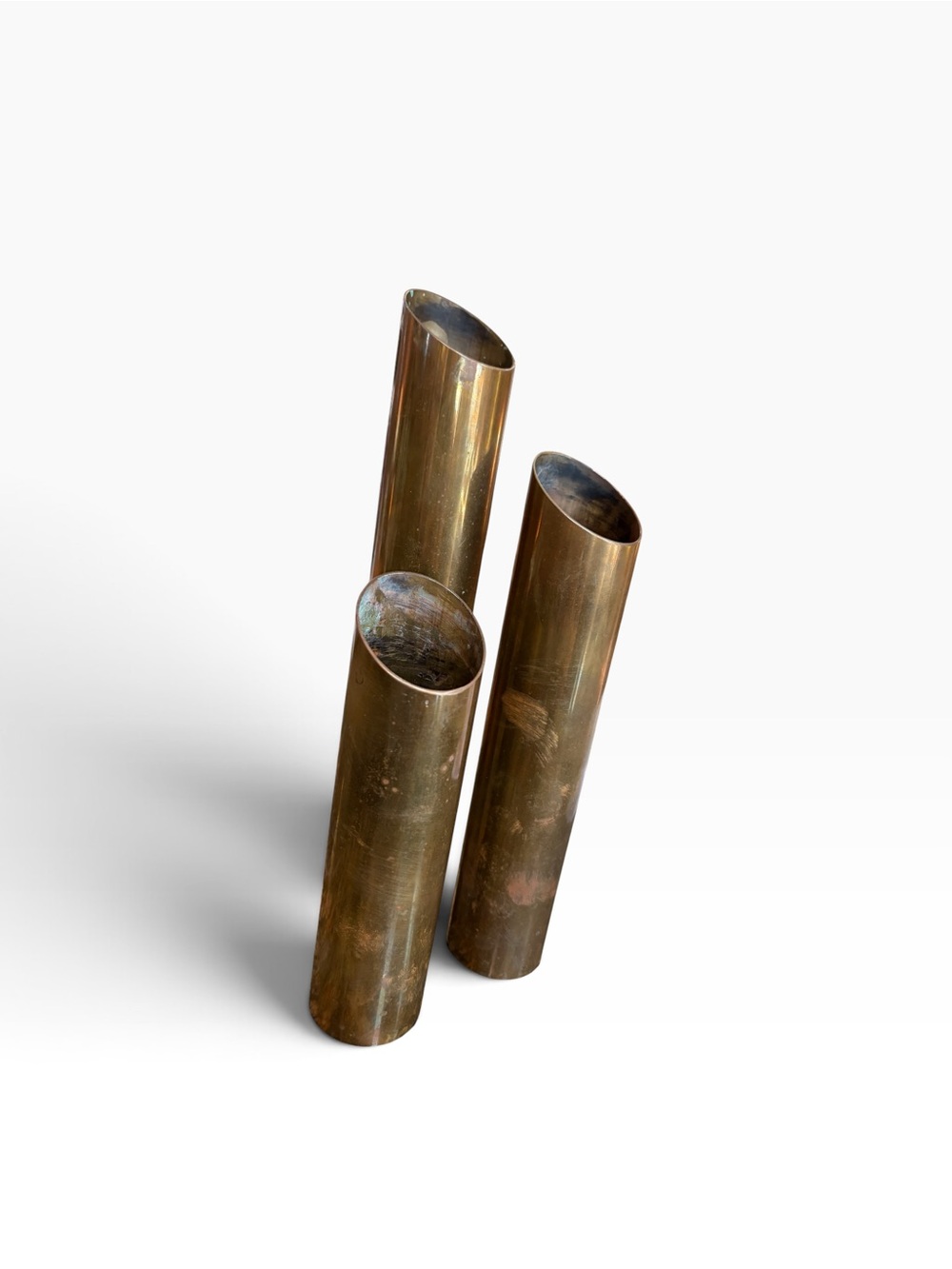 MCM Graduated Brass Cylinder Candle Holders Vintage Circa 60's -Set of 3